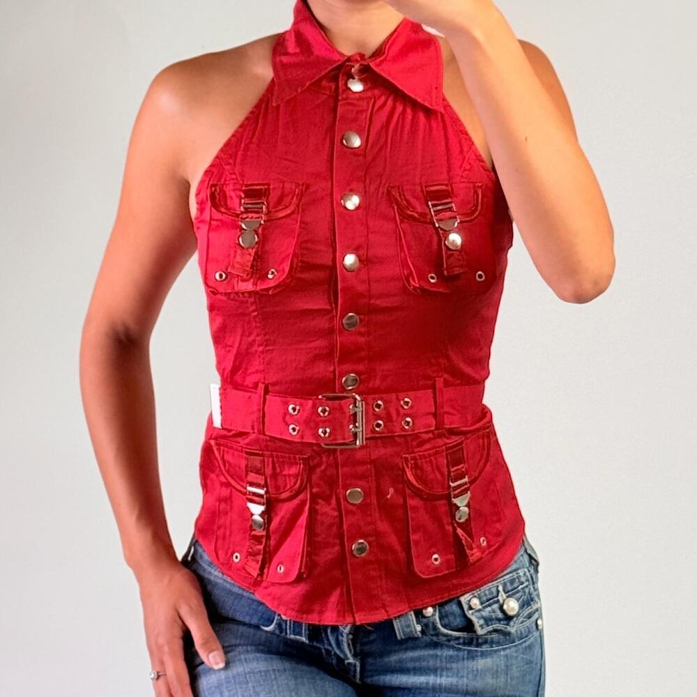 Red Belted Cargo Top S